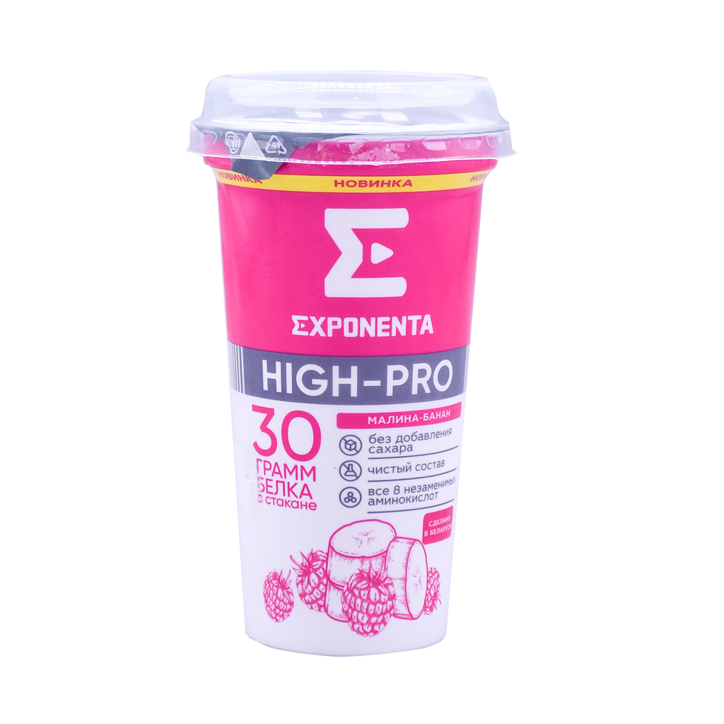 Fermented milk drink "Exponenta" High-Pro, raspberry-banana 0% sugar