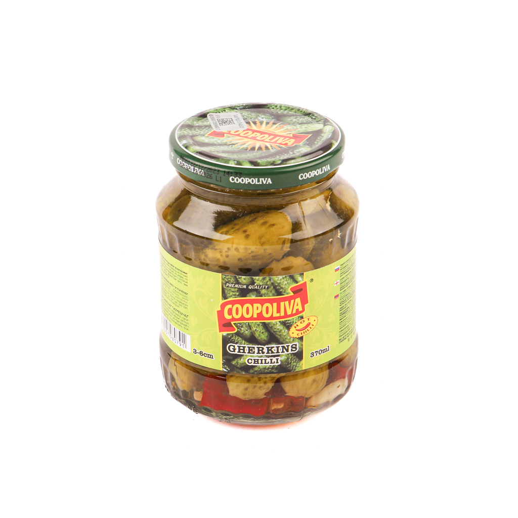 Marinated cucumber "Coopoliva" chili, gherkins 3-6cm 370ml