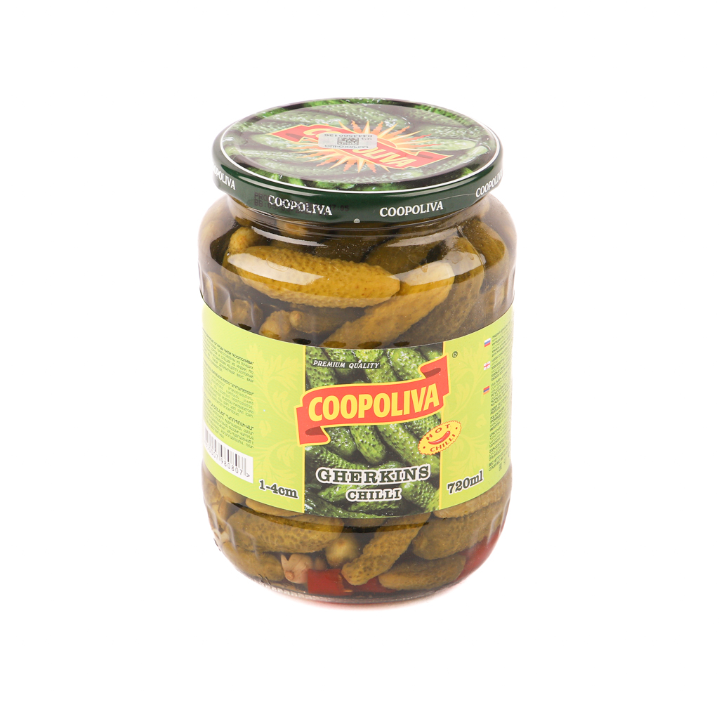 Marinated cucumber "Coopoliva" chili, gherkins 1-4cm 720ml