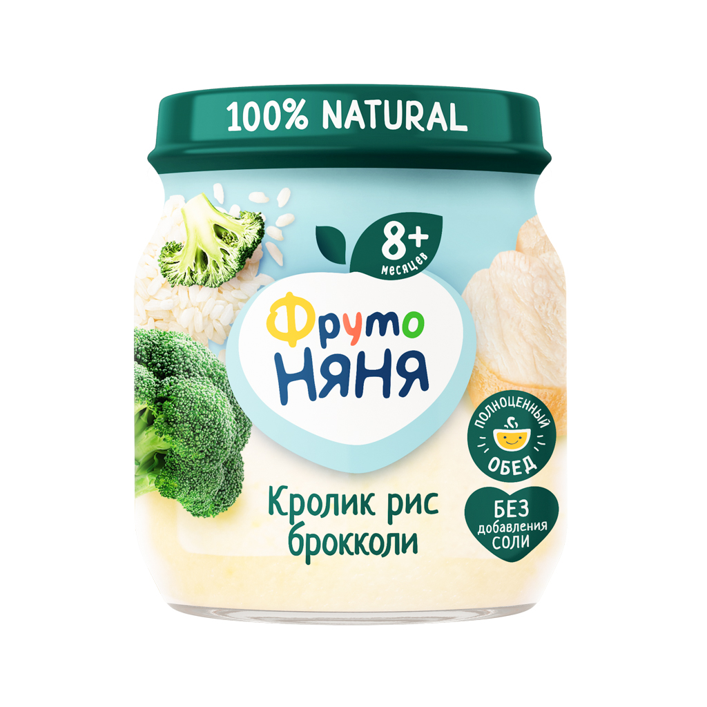 Puree "Fruto Nyanya" rabbit, rice and broccoli, salt free 8m 100g