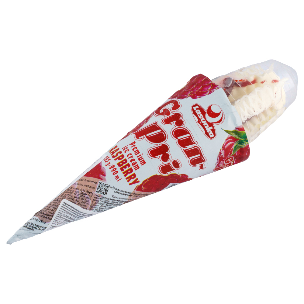 Ice cream "Lasunka" Gran Pri, plombir, raspberry 155g