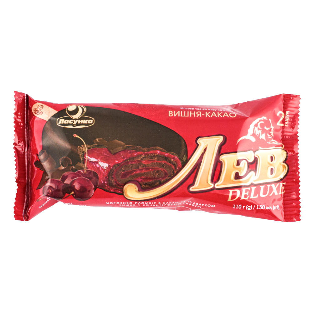 Ice cream "Lasunka" Lev deluxe, cherry-cacao 110g