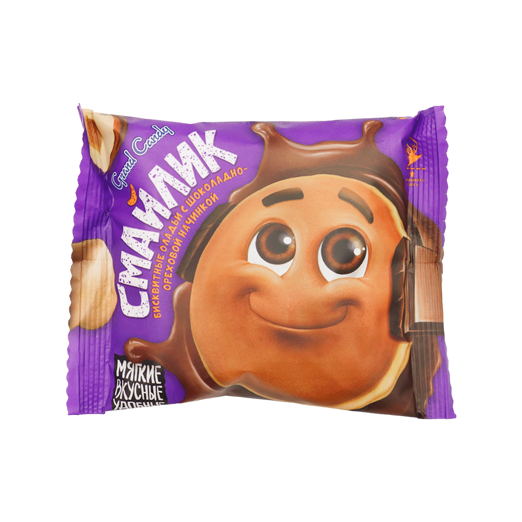 Biscuit fritters "Grand Candy" smiley, chocolate and nut filling 40g