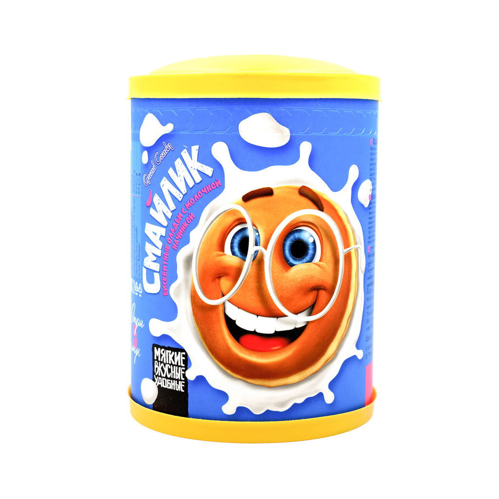 Biscuit fritters "Grand Candy" smiley, milk filling 200g