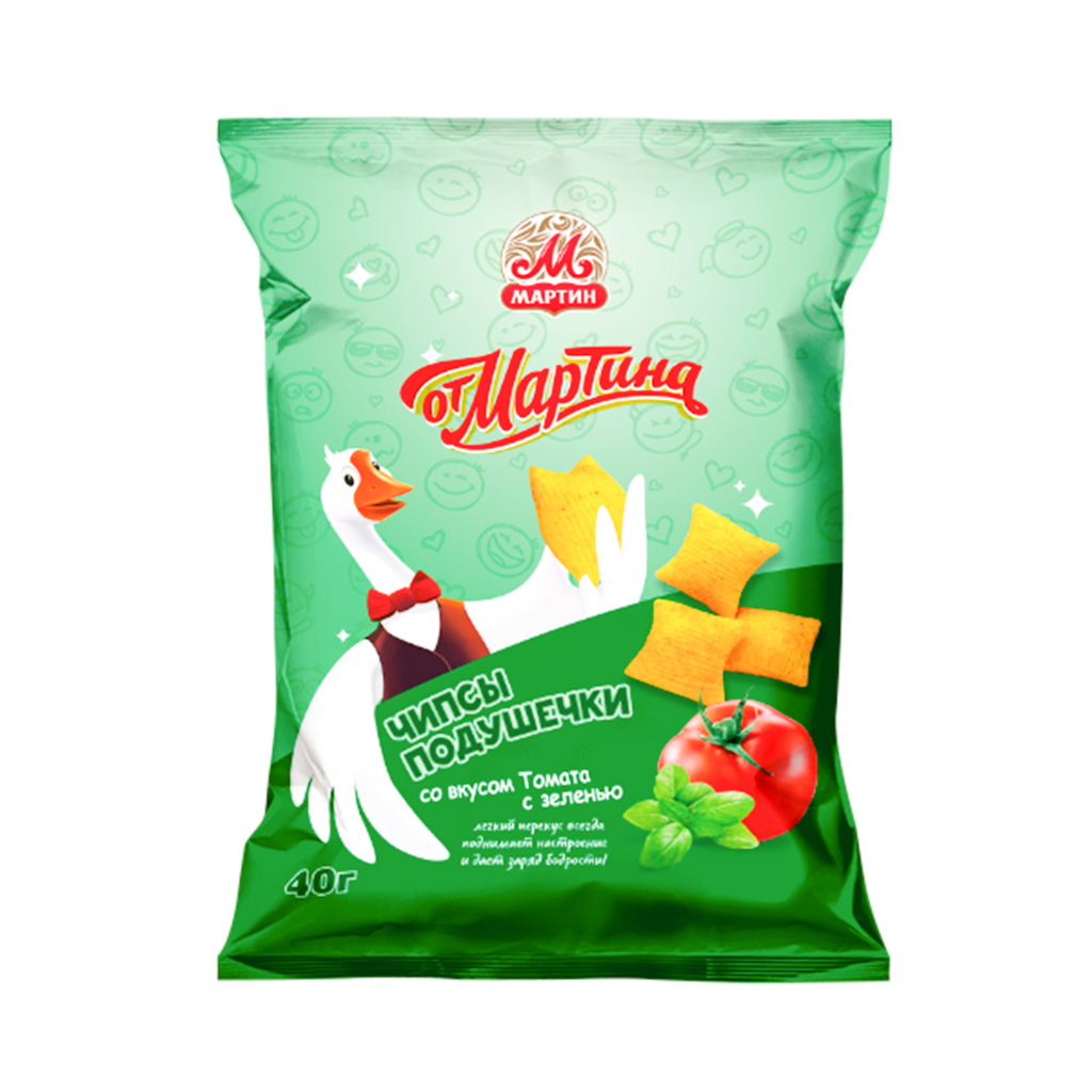 Chips "Ot Martina" pillows, tomato and greens 40g