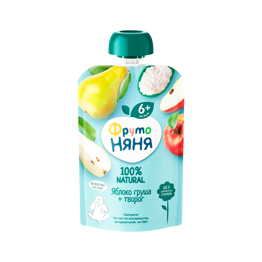 Puree "Fruto Nyanya" apple, pear and curd, sugar free 6m 90g